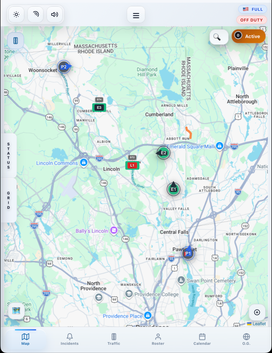Actual FireNav map view with active units and local context