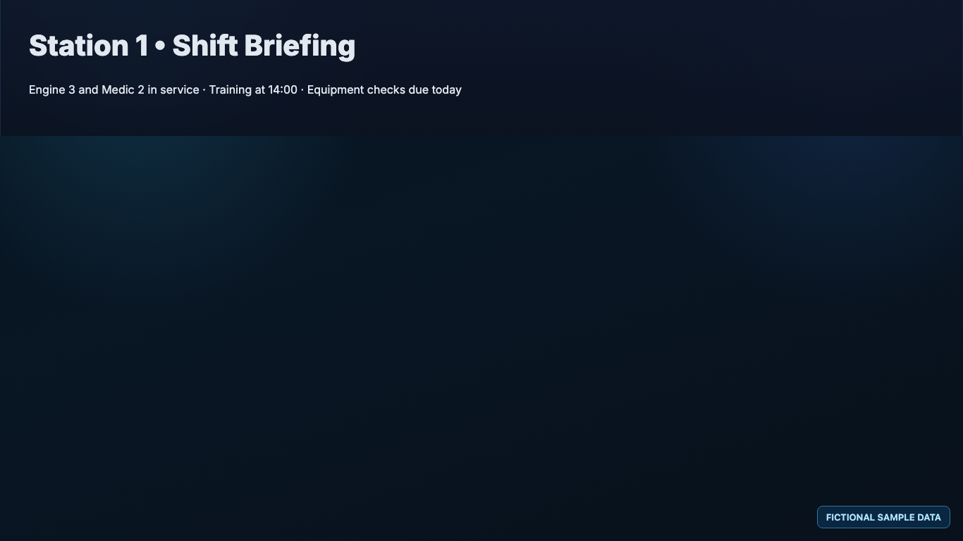 Actual FireNav station board player showing a fictional shift briefing